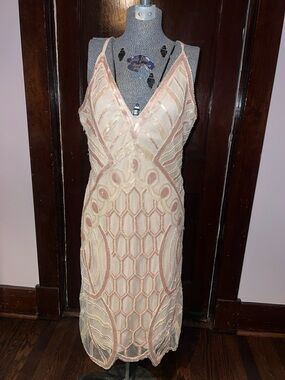 Beaded Blush and Ivory Art Deco Slip Dress Metme flapper style NWT Large
